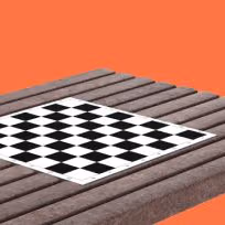 Detalhe de render de tabuleiro de jogo da mesa Community da linha Plaza da Floema Urban, solução de mobiliário urbano