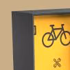 Detalhe de render de bike station da linha Frame da Floema Urban, equipamento para mobilidade suave urbana
