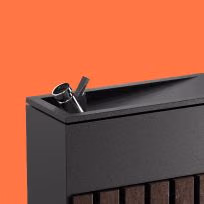 Detalhe de render de bebedouro Simple da linha Frame da Floema Urban, equipamento urbano
